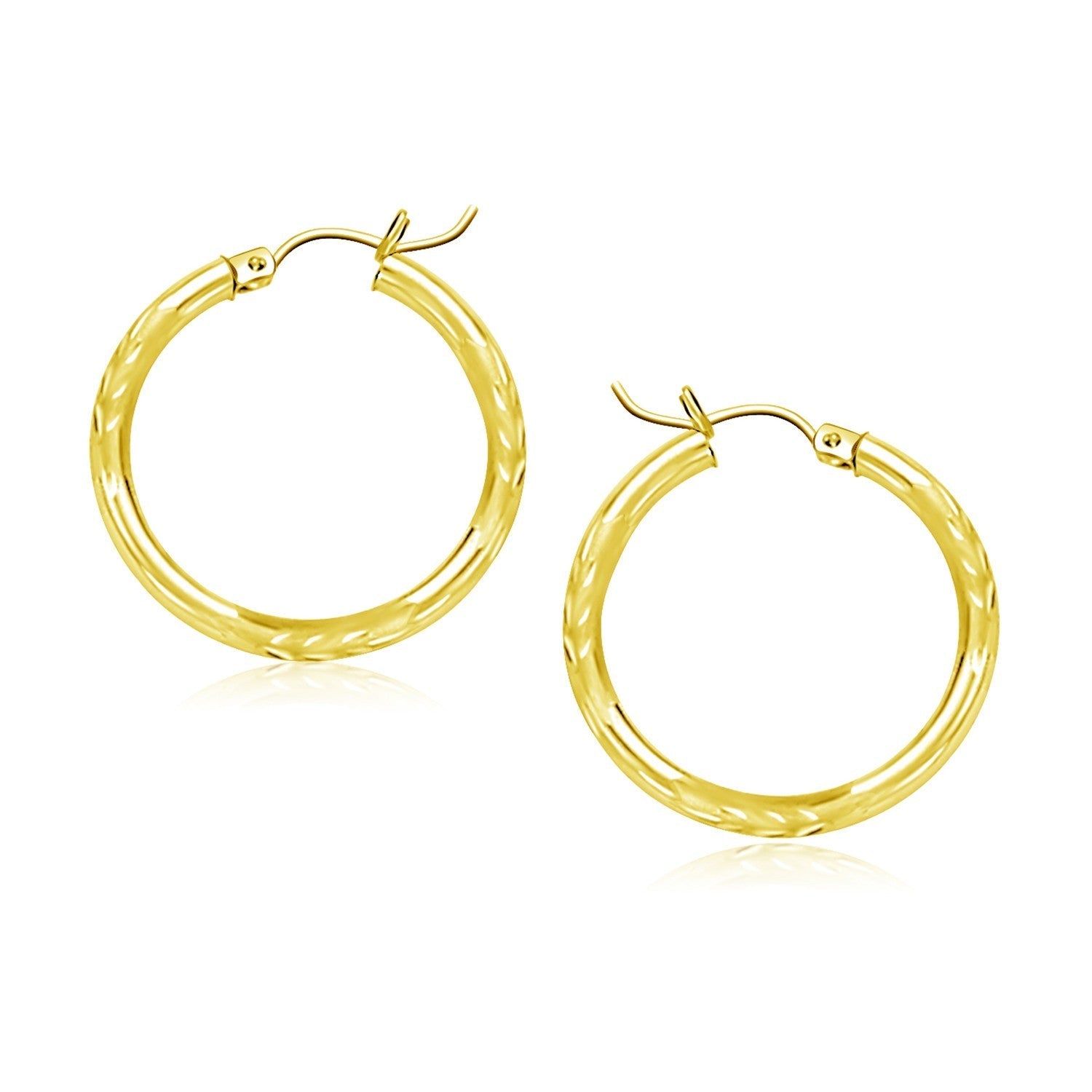 14k Yellow Gold Diamond Cut Hoop Earrings (20mm)  DestGlow