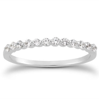 14k White Gold Floating Diamond Single Shared Prong Wedding Ring Band by Bids.com