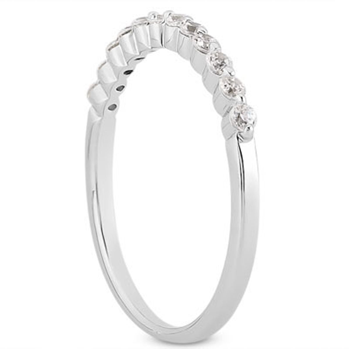 14k White Gold Floating Diamond Single Shared Prong Wedding Ring Band by Bids.com