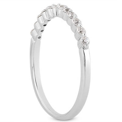 14k White Gold Floating Diamond Single Shared Prong Wedding Ring Band by Bids.com