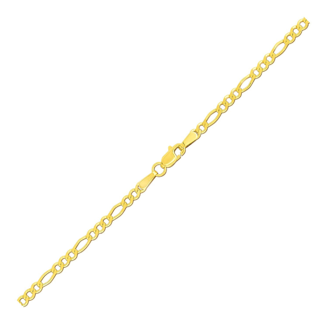 2.8mm 14k Yellow Gold Solid Figaro Bracelet - DestGlow