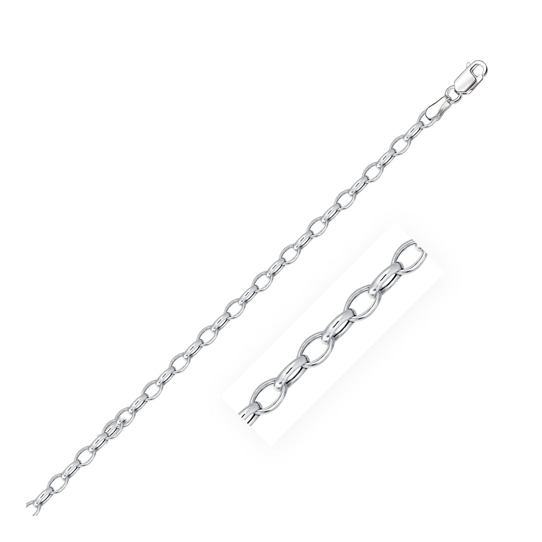 3.2mm 14k White Gold Oval Rolo Bracelet - DestGlow