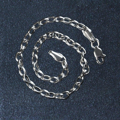 3.2mm 14k White Gold Oval Rolo Bracelet - DestGlow