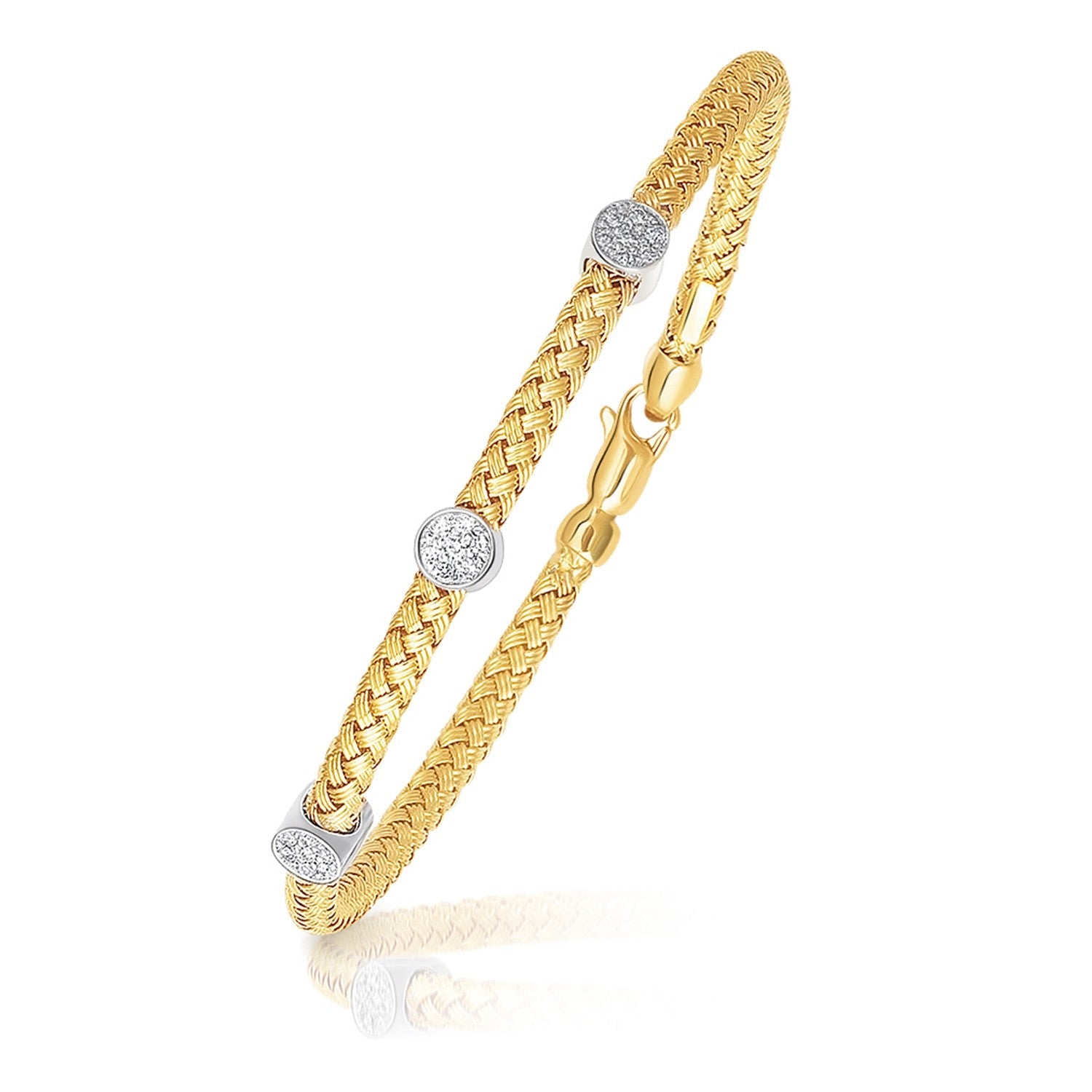 14k Two-Tone Gold Diamond Accent Station Basket Weave Bracelet by Bids.com
