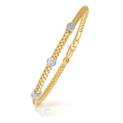 14k Two-Tone Gold Diamond Accent Station Basket Weave Bracelet by Bids.com