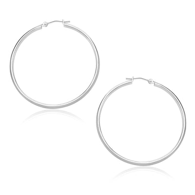 14k White Gold Polished Hoop Earrings (1.5x30mm) - earrings