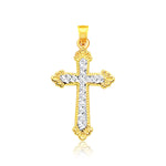 14k Two Tone Gold Diamond Cut Cross Pendant - necklaces