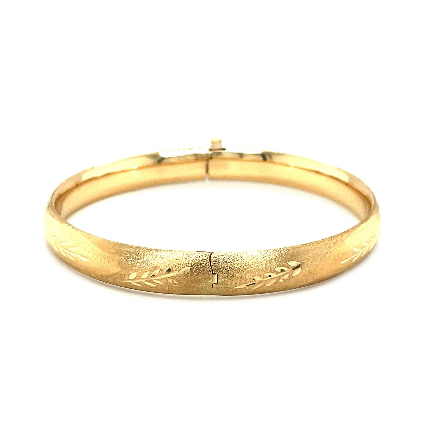 Classic Floral Carved Bangle in 14k Yellow Gold (8.0mm) by Bids.com