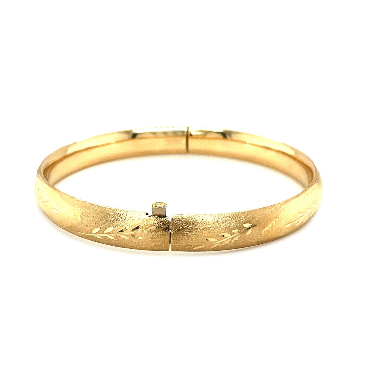 Classic Floral Carved Bangle in 14k Yellow Gold (8.0mm) by Bids.com