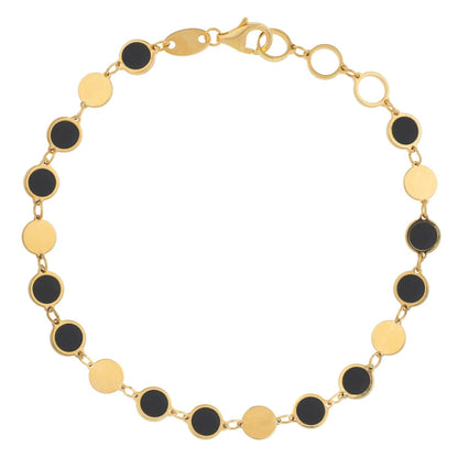 14k Yellow Gold Onyx Geometric Mirror Gem Chain Bracelet (5.00 mm) by Bids.com