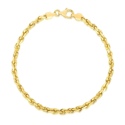 4.0mm 14k Yellow Gold Solid Diamond Cut Rope Bracelet 
