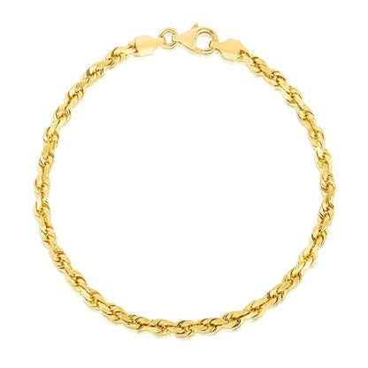4.0mm 14k Yellow Gold Solid Diamond Cut Rope Bracelet by Bids.com