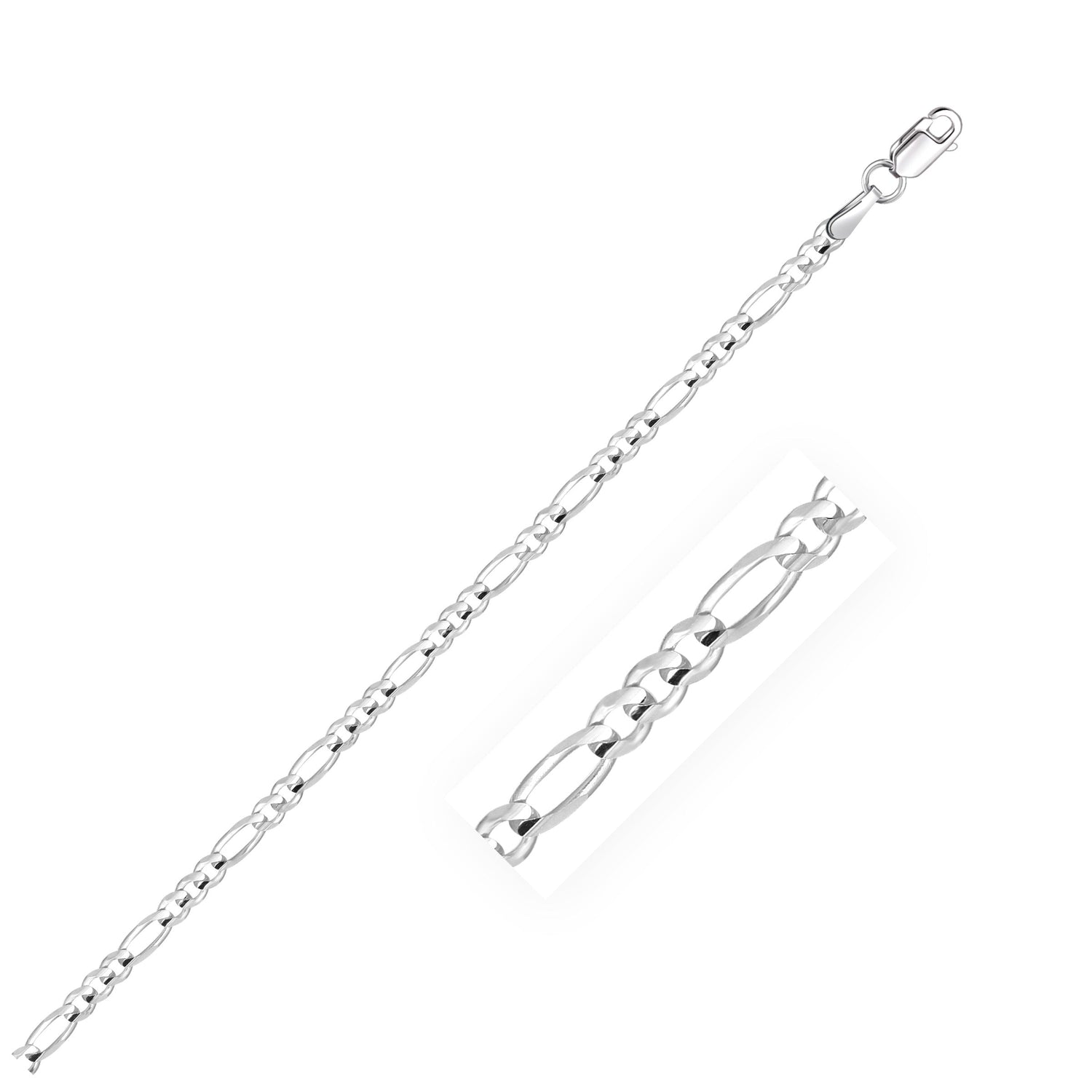 2.6mm 14k White Gold Figaro Anklet  DestGlow