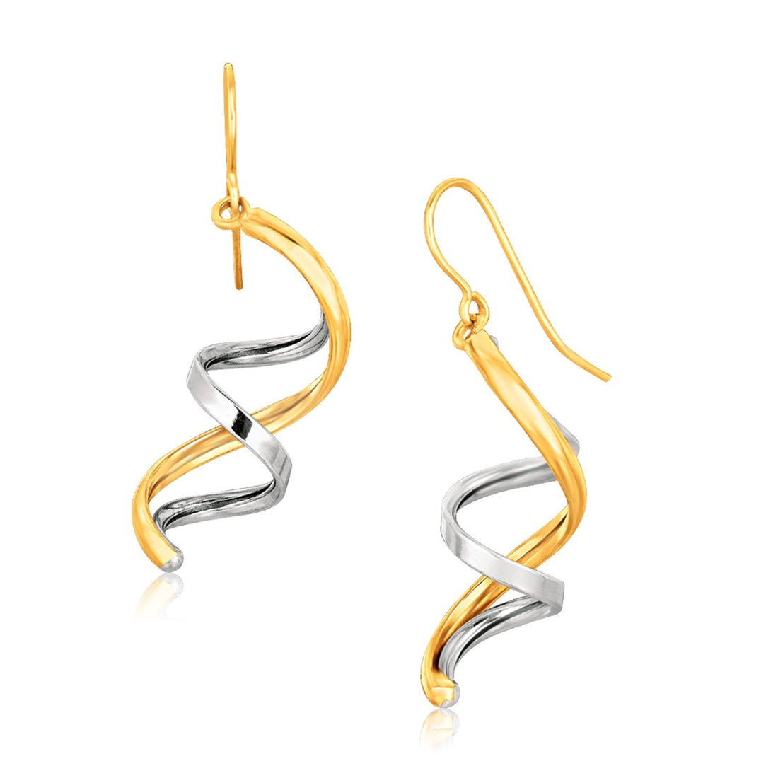 14k Two Tone Gold Double Helix Polished Dangling Earrings - accessories