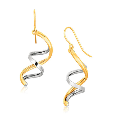 14k Two Tone Gold Double Helix Polished Dangling Earrings - accessories