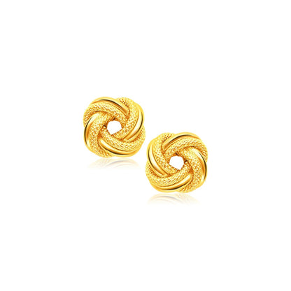 14k Yellow Gold Intertwined Love Knot Stud Earrings 
