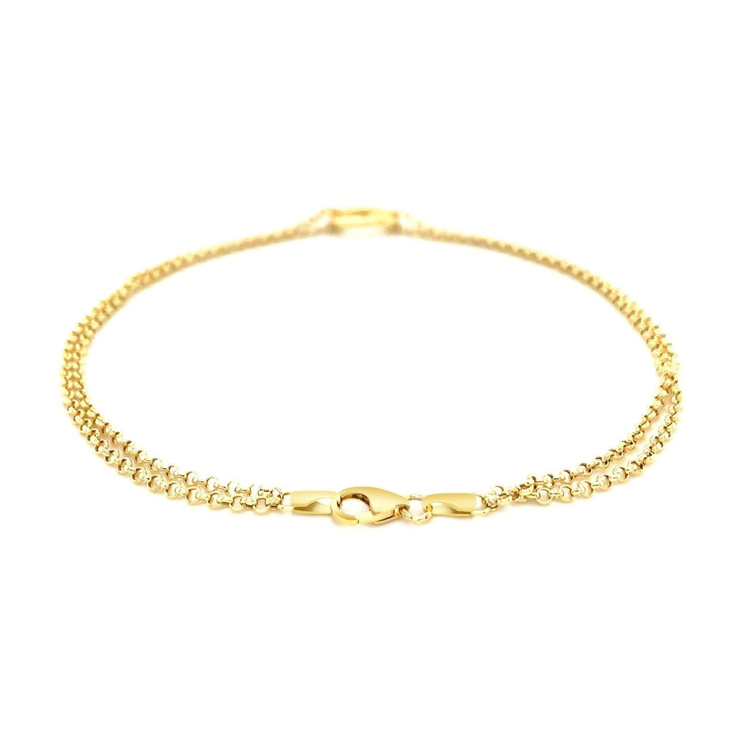 14k Yellow Gold Double Rolo Chain Anklet with an Open Heart Station - DestGlow