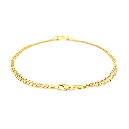 14k Yellow Gold Double Rolo Chain Anklet with an Open Heart Station - DestGlow