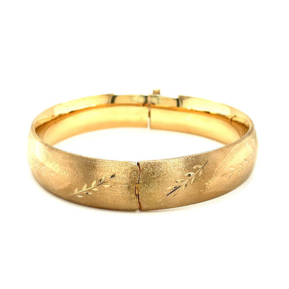 Classic Floral Carved Bangle in 14k Yellow Gold (13.5mm) by Bids.com