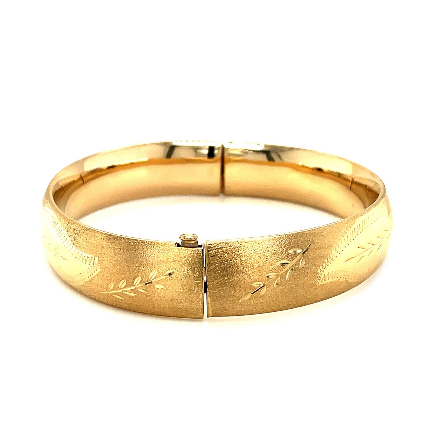 Classic Floral Carved Bangle in 14k Yellow Gold (13.5mm) by Bids.com