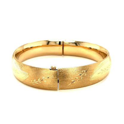 Classic Floral Carved Bangle in 14k Yellow Gold (13.5mm) by Bids.com