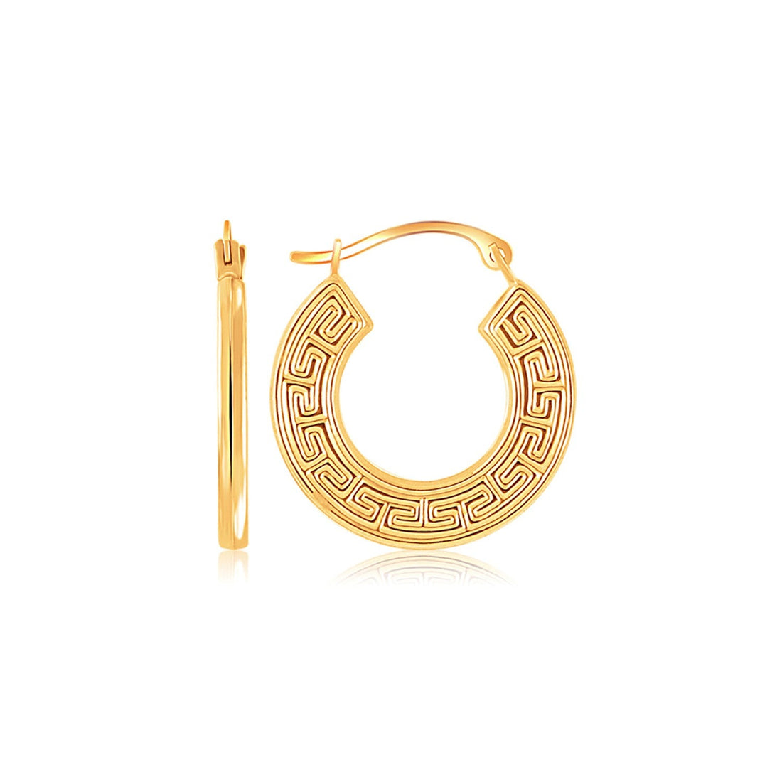 14k Yellow Gold Greek Key Small Hoop Earrings - earrings