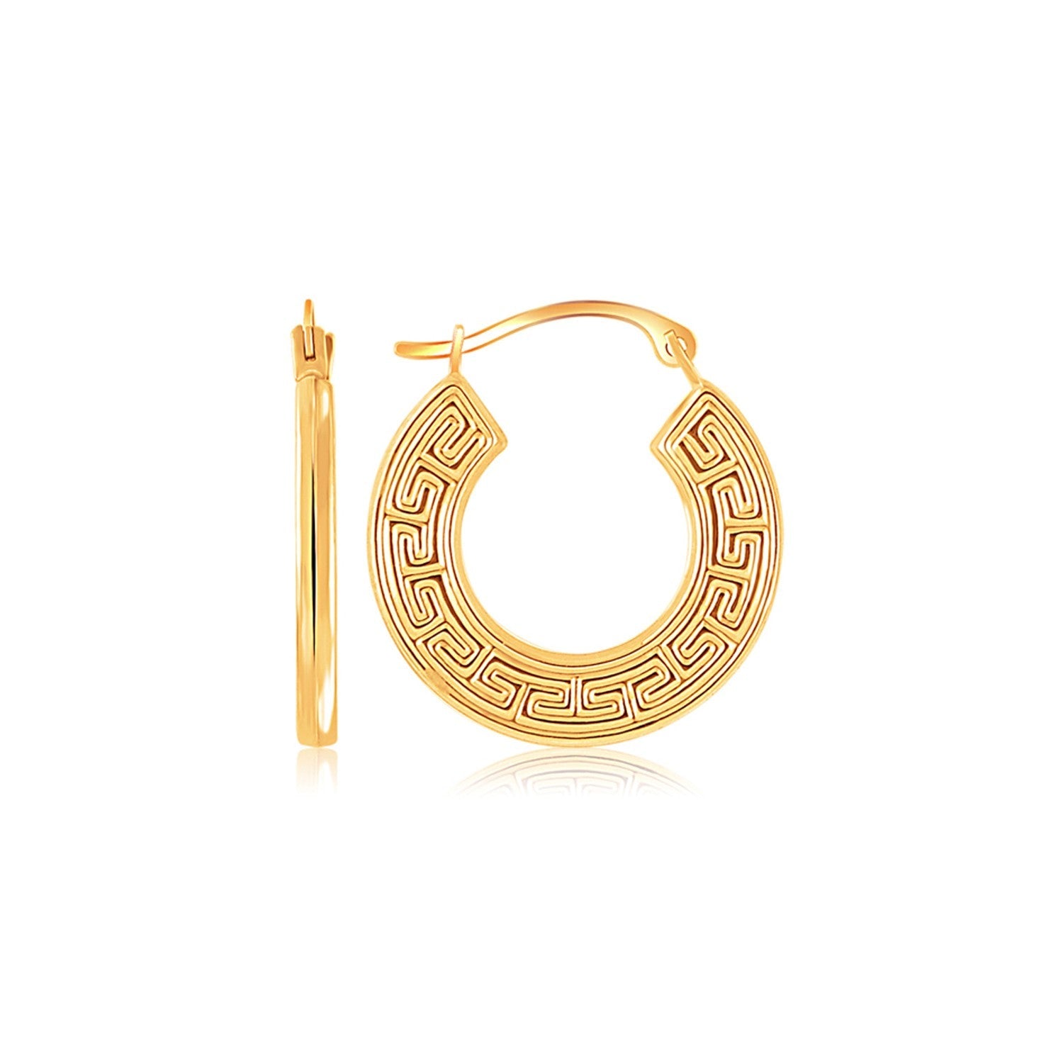 14k Yellow Gold Greek Key Small Hoop Earrings - earrings