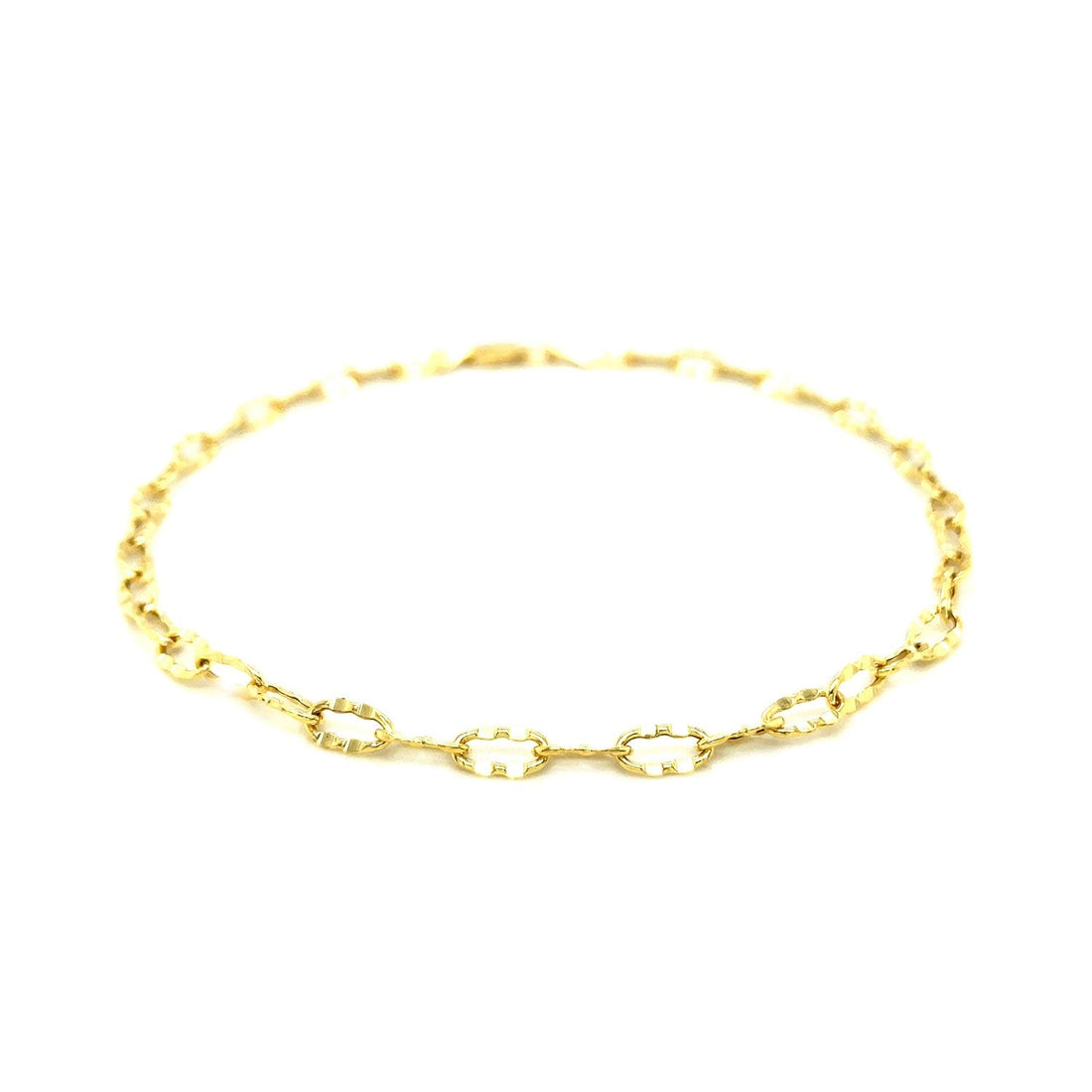 14k Yellow Gold Anklet with Flat Hammered Oval Links - DestGlow