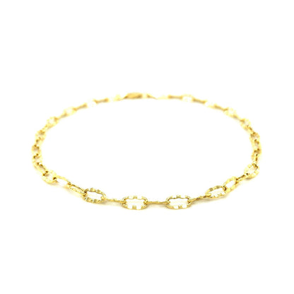 14k Yellow Gold Anklet with Flat Hammered Oval Links - DestGlow