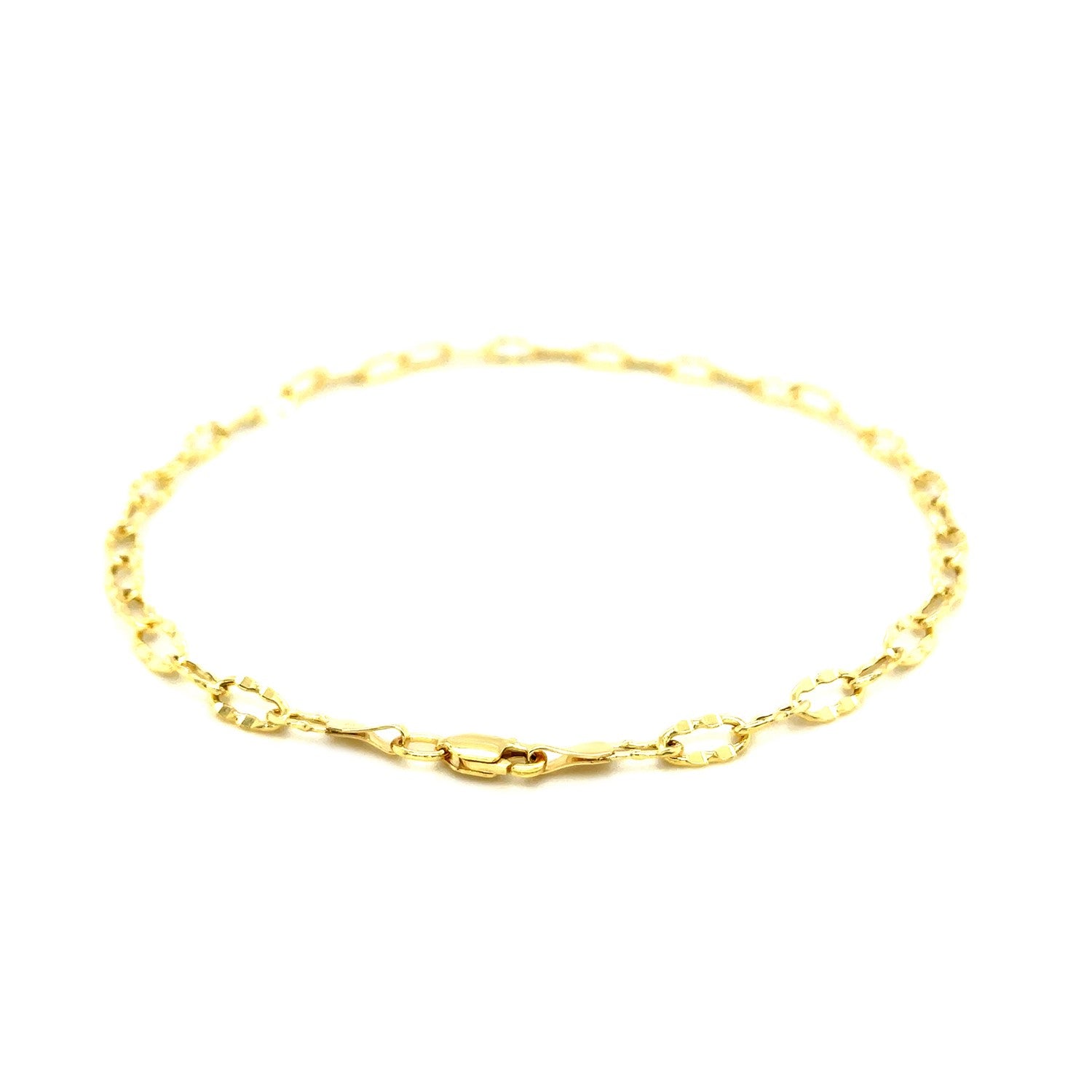 14k Yellow Gold Anklet with Flat Hammered Oval Links - DestGlow