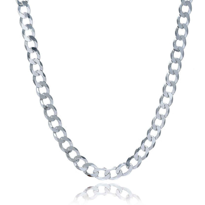 Rhodium Plated Sterling Silver Curb Style Chain (7.90 mm)
