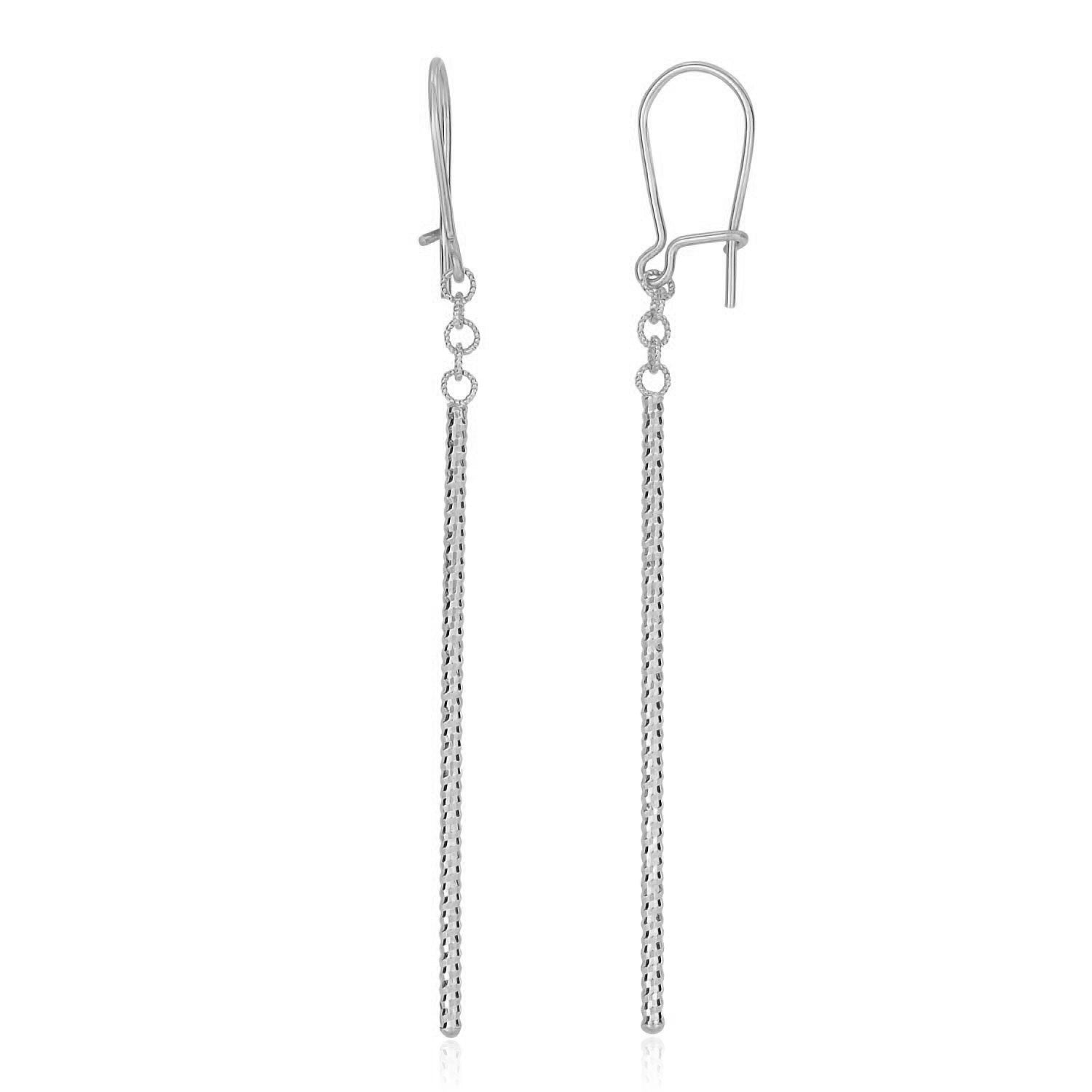 14k White Gold Long Bar Diamond Cut Drop Earrings - earrings