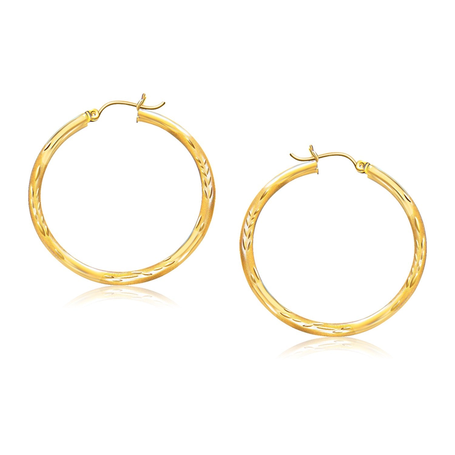 14k Yellow Gold Fancy Diamond Cut Hoop Earrings (35mm Diameter) - earrings