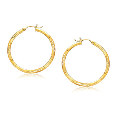 14k Yellow Gold Fancy Diamond Cut Hoop Earrings (35mm Diameter) - earrings