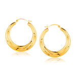 14k Yellow Gold Graduated Textured Hoop Earrings (1 inch Diameter) - earrings