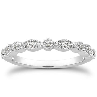 14k White Gold Vintage Look Fancy Pave Diamond Milgrain Wedding Ring Band by Bids.com