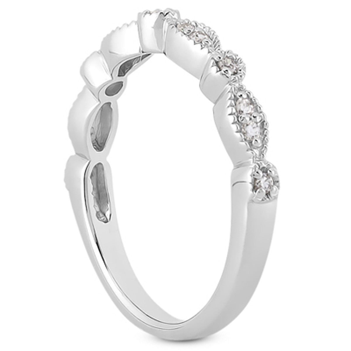 14k White Gold Vintage Look Fancy Pave Diamond Milgrain Wedding Ring Band by Bids.com