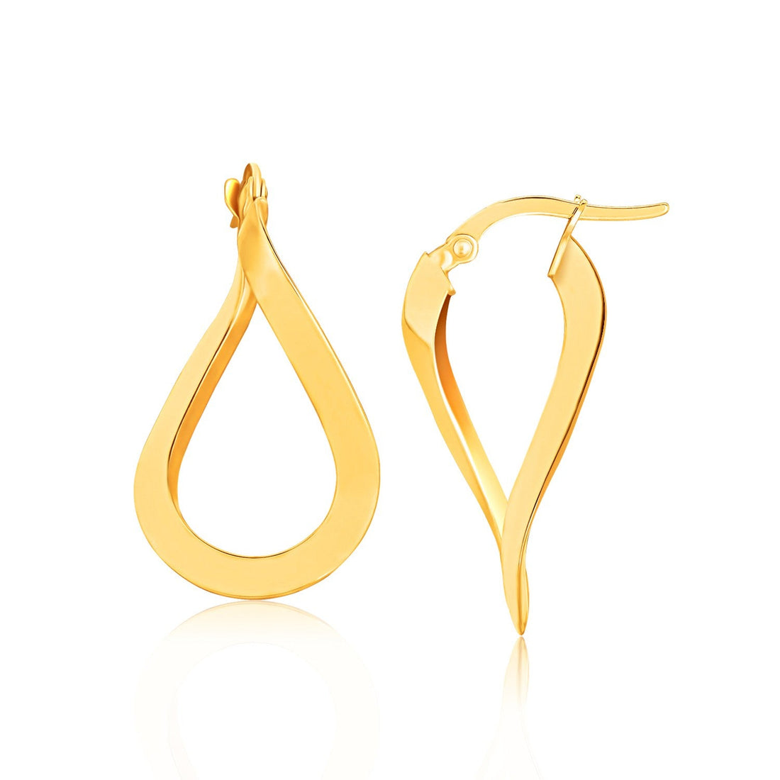 14k Yellow Gold Flat Polished Twisted Hoop Earrings - earrings