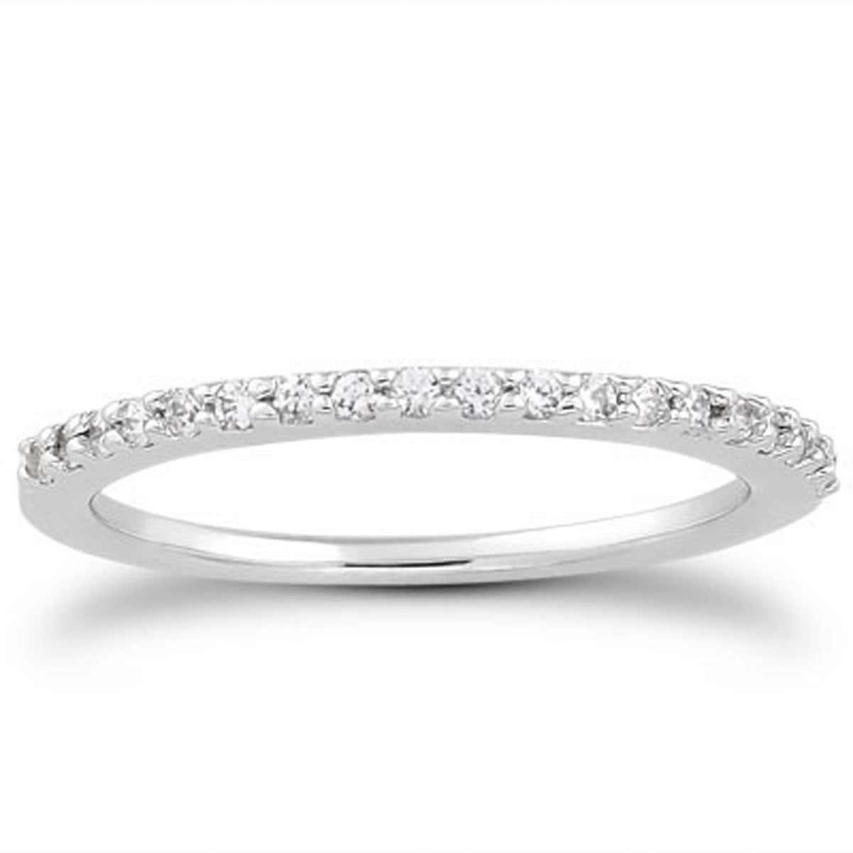 14k White Gold Slim Profile Diamond Micro Prong Diamond Wedding Ring Band by Bids.com