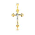 14k Two-Tone Gold Small Budded Style Cross with Figure Pendant - necklaces