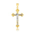 14k Two-Tone Gold Small Budded Style Cross with Figure Pendant - necklaces