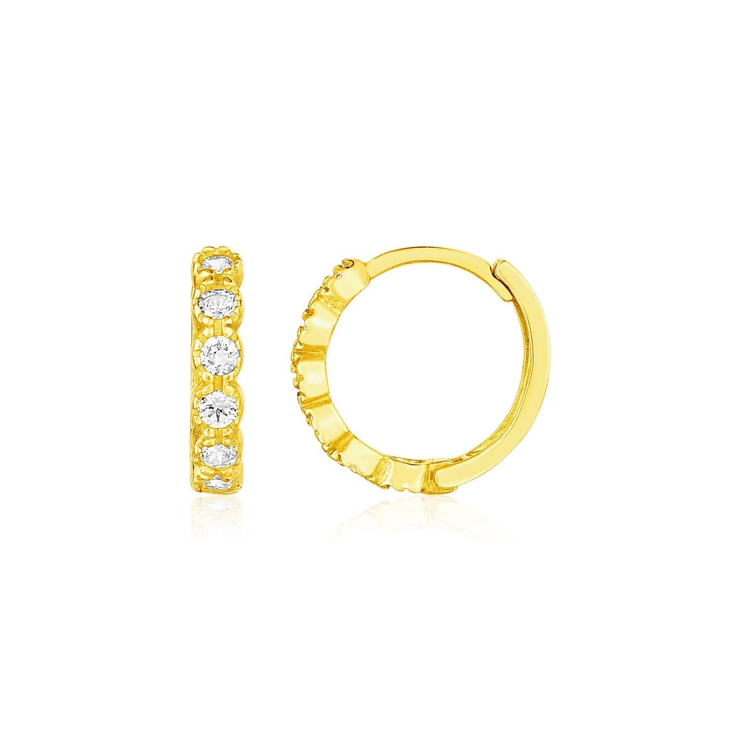 14k Yellow Gold Petite Hoop Earrings with Round Cubic Zirconias  DestGlow