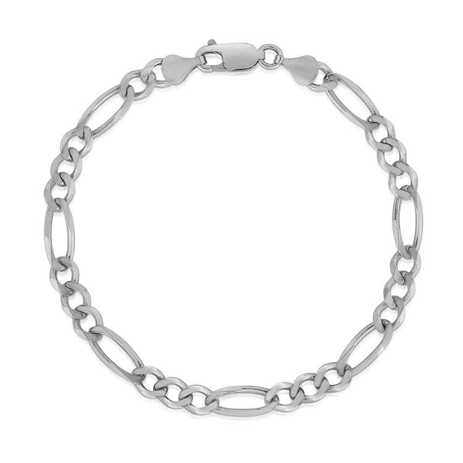 4.6mm 14k White Gold Solid Figaro Bracelet