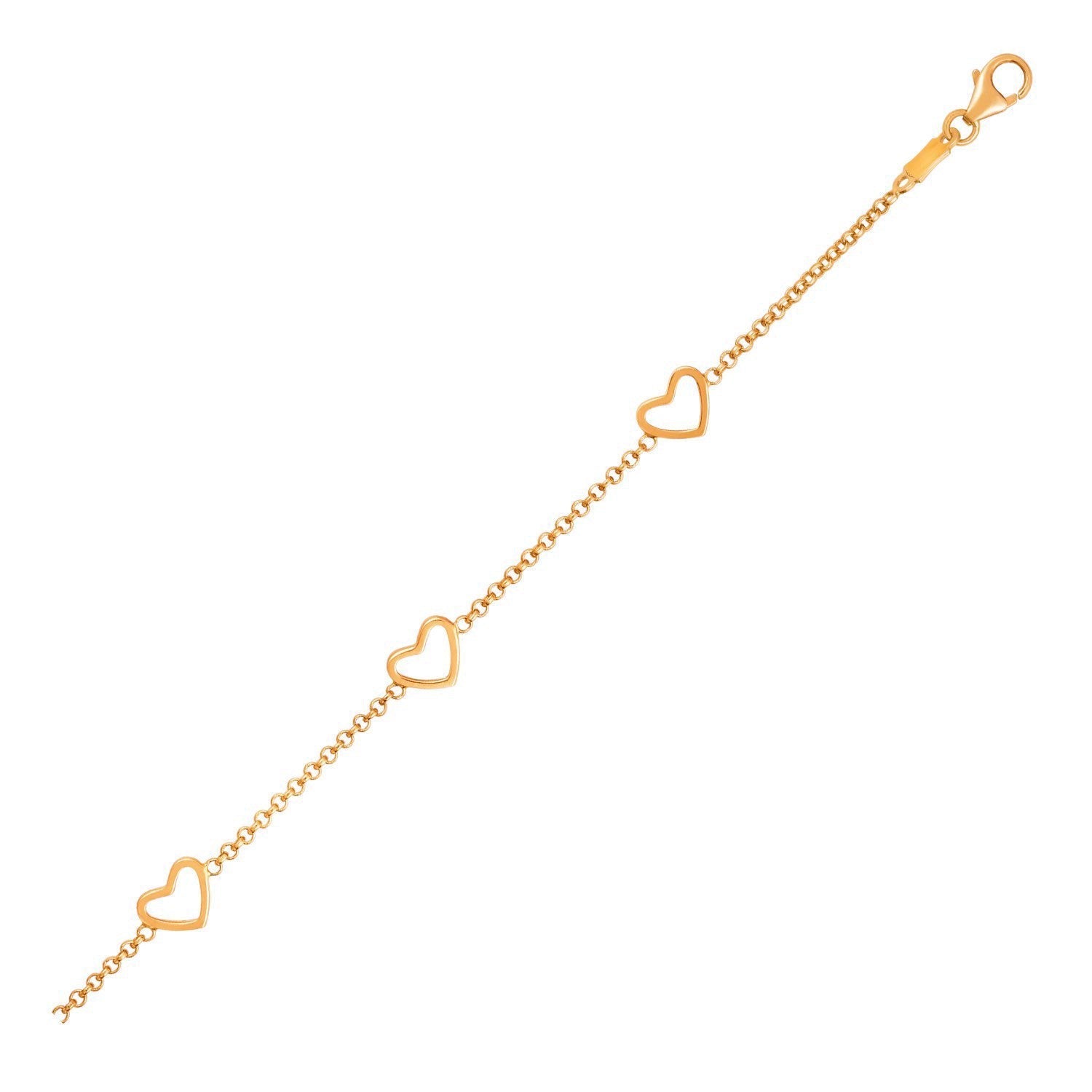 14k Yellow Gold Childrens Bracelet with Hearts  DestGlow