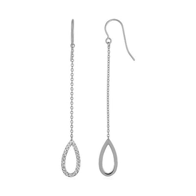 Textured Pear Shaped Long Drop Earrings in 14k White Gold - DestGlow