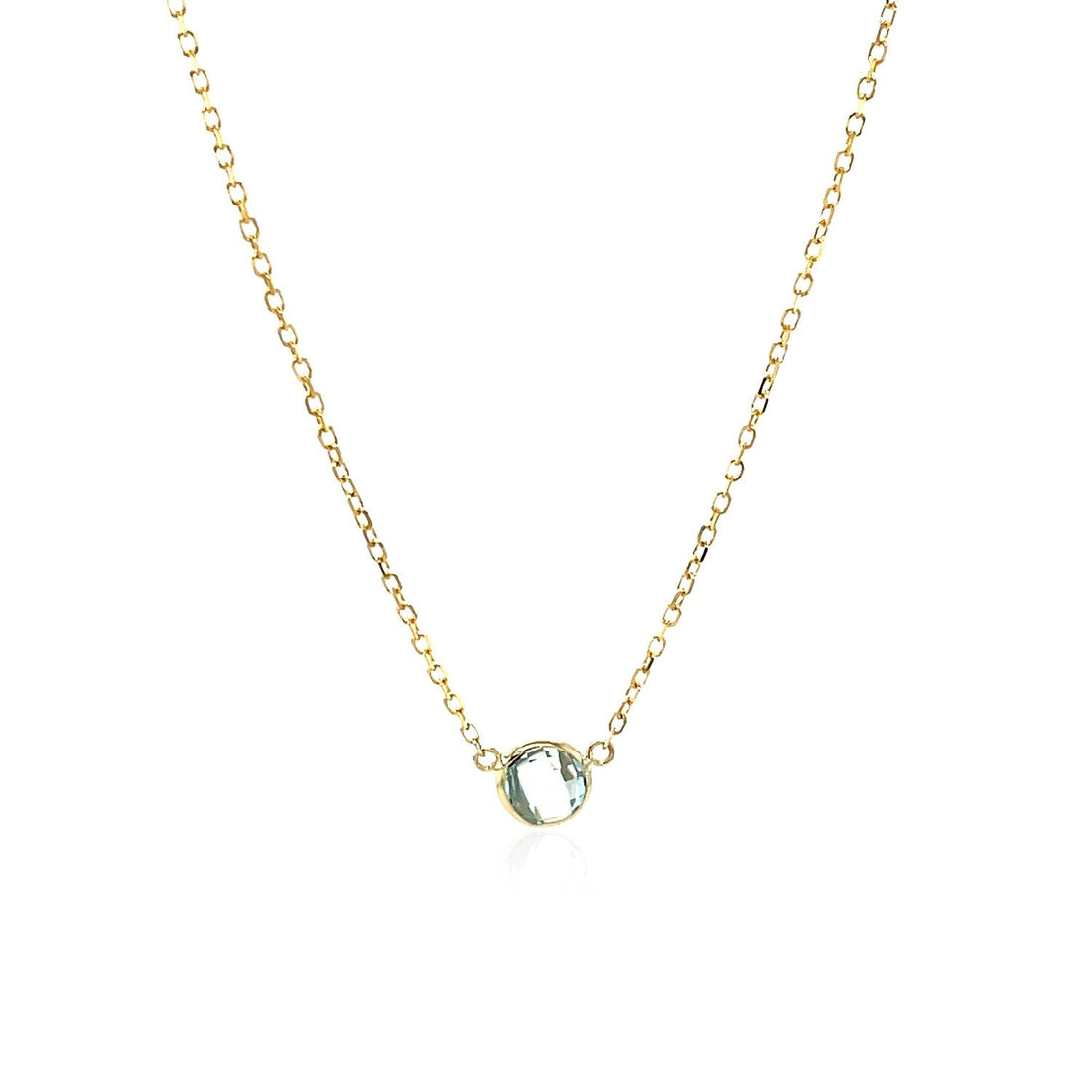 14k Yellow Gold 17 inch Necklace with Round Blue Topaz - DestGlow