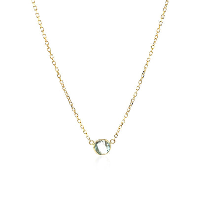 14k Yellow Gold 17 inch Necklace with Round Blue Topaz - DestGlow