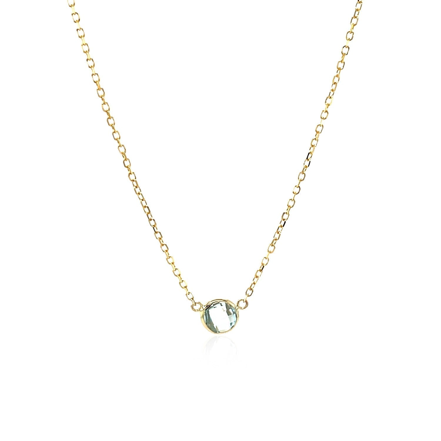 14k Yellow Gold 17 inch Necklace with Round Blue Topaz  DestGlow