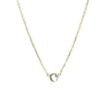 14k Yellow Gold 17 inch Necklace with Round Blue Topaz  DestGlow