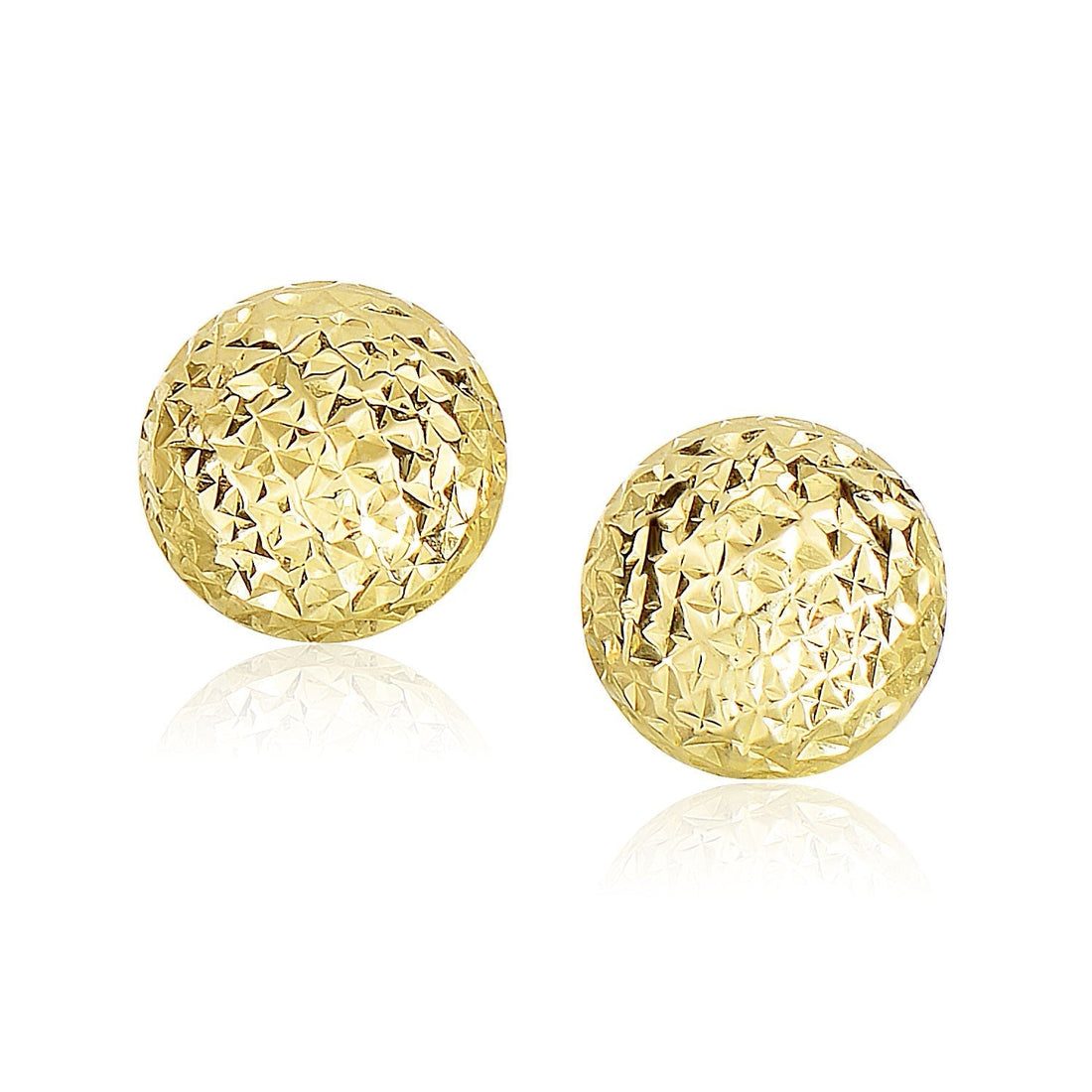 14k Yellow Gold Puff Round Earrings with Diamond Cuts 
